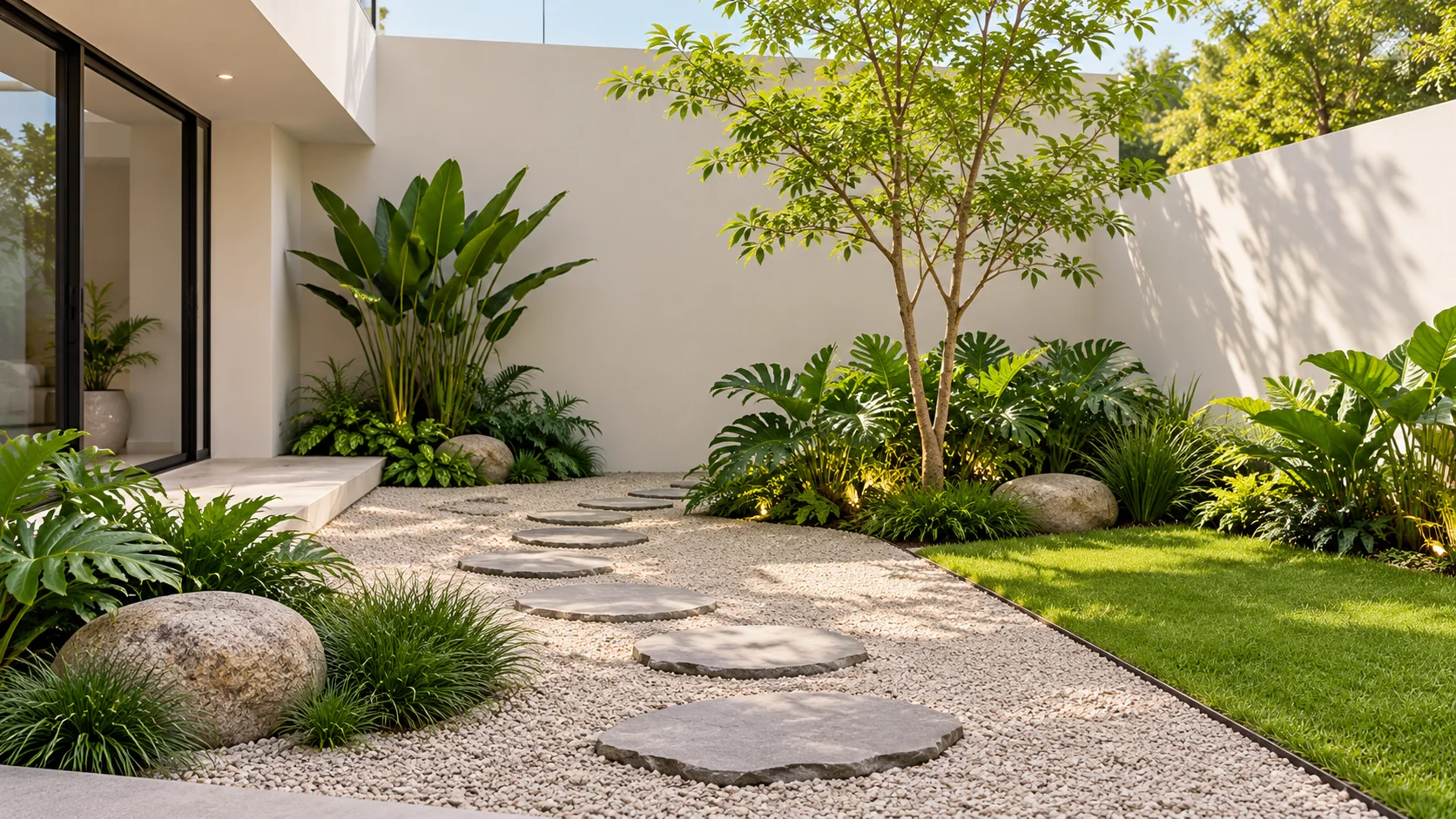 Jardín y senderos integrados